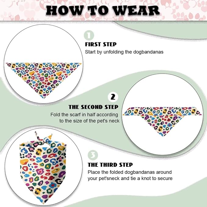Forchrinse Colorful Leopard Print Pet Bandanas, One Size, Small, Polyester, Colorful Leopard Print