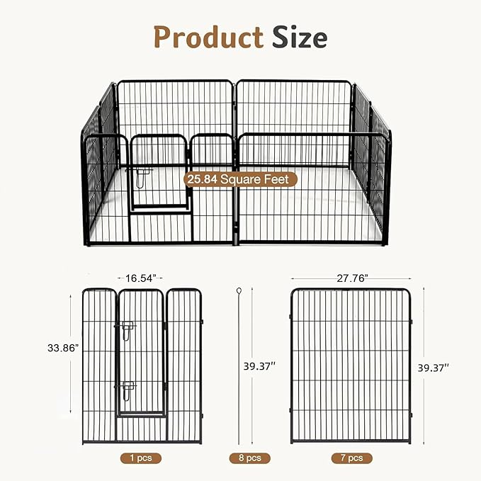 DUMOS Dog Playpen Indoor/Outdoor, Metal, 40in, 8 Panels, Foldable with Door