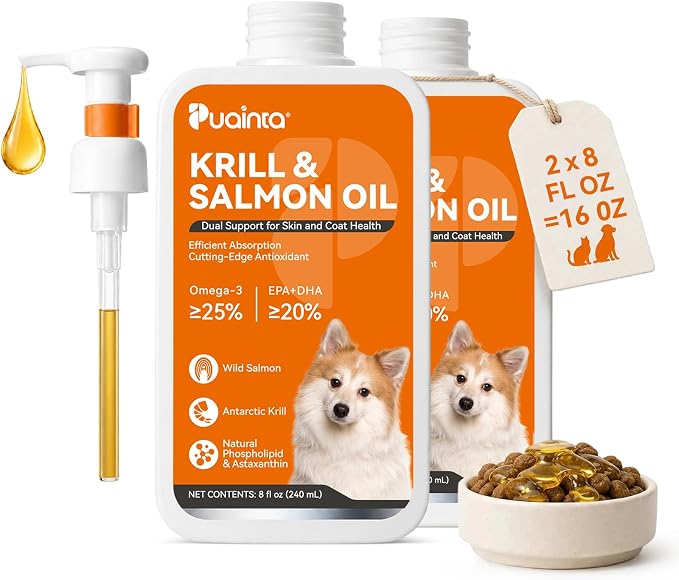 PUAINTA Omega 3 Fish Oil for Dogs & Cats, Salmon & Krill Oil with EPA DHA
