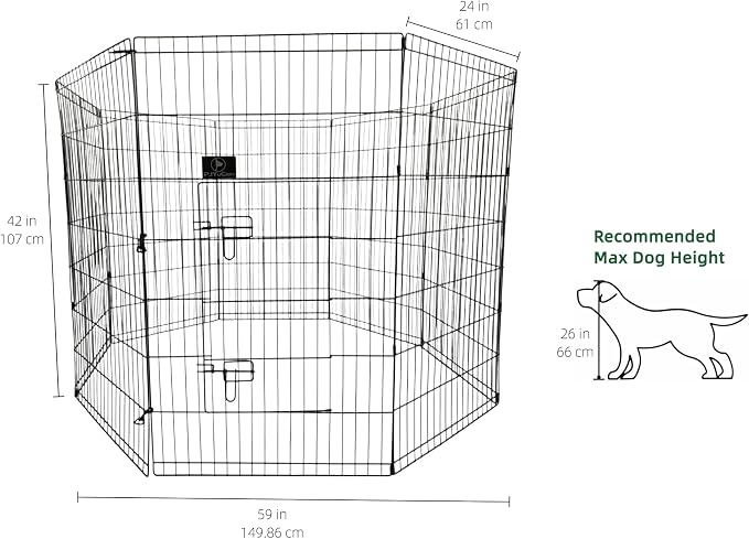 PJYuCien Octagonal Dog Playpen with Top Cover and Bottom Pad - Metal Foldable Exercise Pen, 8 Panels 42" H x 24" W Indoor Outdoor Pet Fence Puppy Crate Kennel, Black