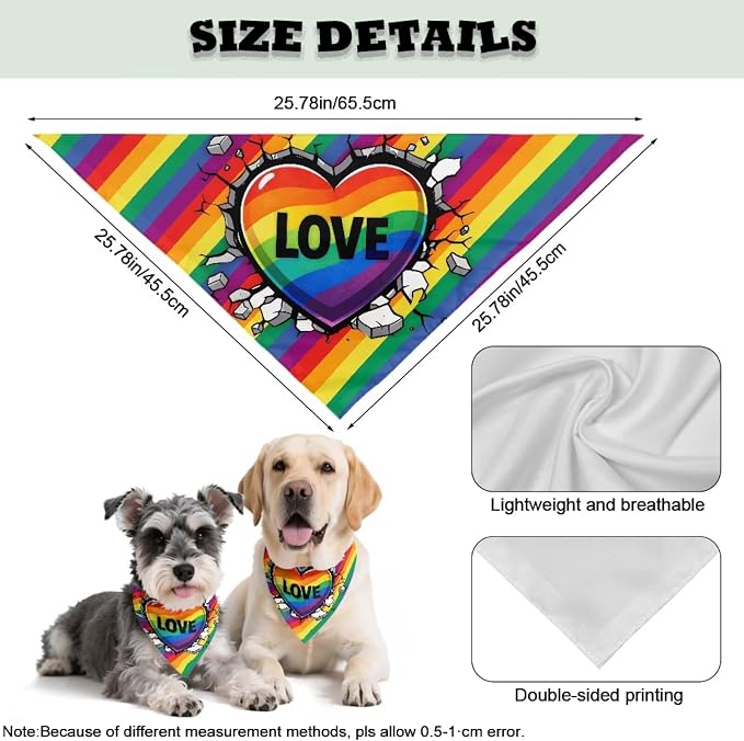 Jeiento Rainbow LGBT Pride Flag Love Dog Bandanas Triangle Bid Scarf for Small Medium, Small, Polyester