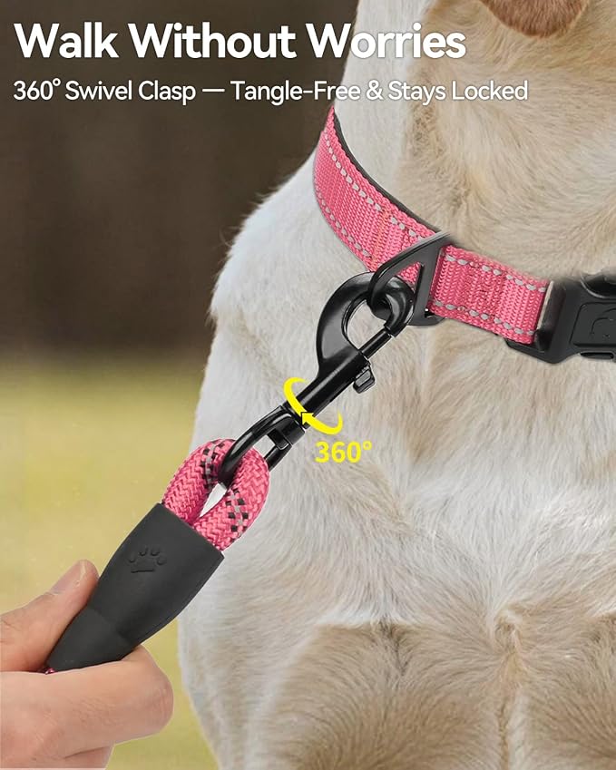 Joytale Rope Dog Leash for Medium Large Dogs, Padded Handle, 5FT, Pink | Reinforced Nylon Webbing, Comfort Grip Eases Hand Strain, Swivel Clip Prevents Tangles, Visible at Night, for Outdoor Walks