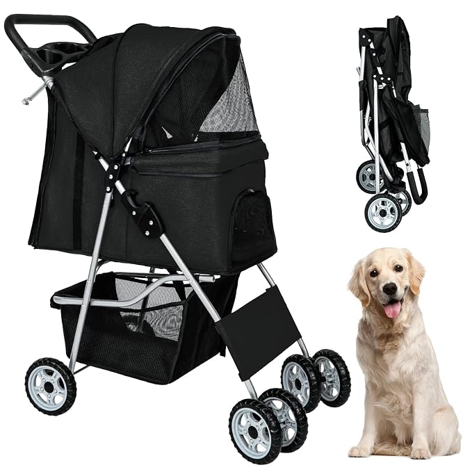 BestPet Pet Stroller - Black, 4 Wheels