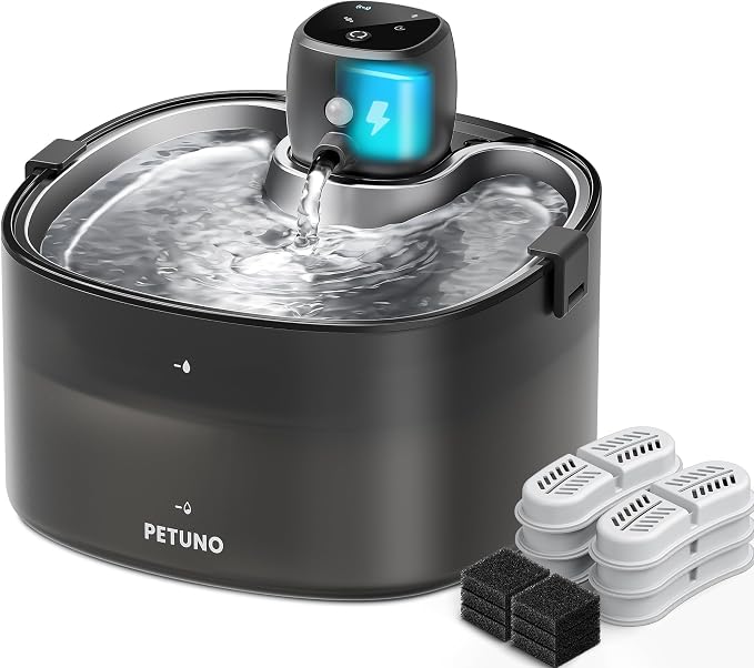 Wireless Cat Water Fountain, Cat Fountain Battery Operated 4000mAh, 78oz/2.3L Pet Water Fountain Cordless with Motion Sensor & Stainless Steel Tray, Quiet Pump & Locking Lid, with 6 Filters