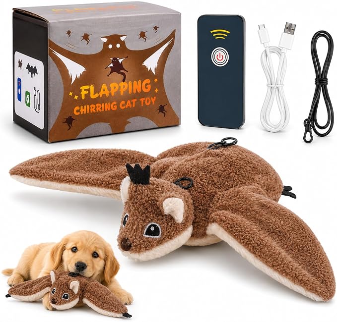 Flying Bat Dog Toy, 2026 New Interactive Flying Bat Toy for Dogs with Flapping Wings, Realistic Flight Motion and Chirping Sound, Indoor Chase Toy for Exercise, Play and Boredom Relief (Itachi)