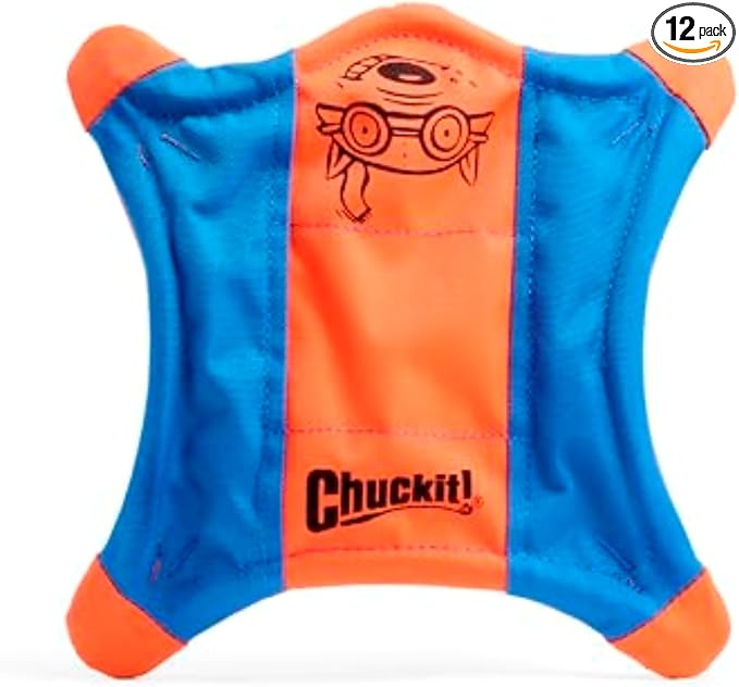 Chuckit! Flying Squirrel Fetch Dog Toy, Medium, 9.5in, Orange and Blue, Pack of 12