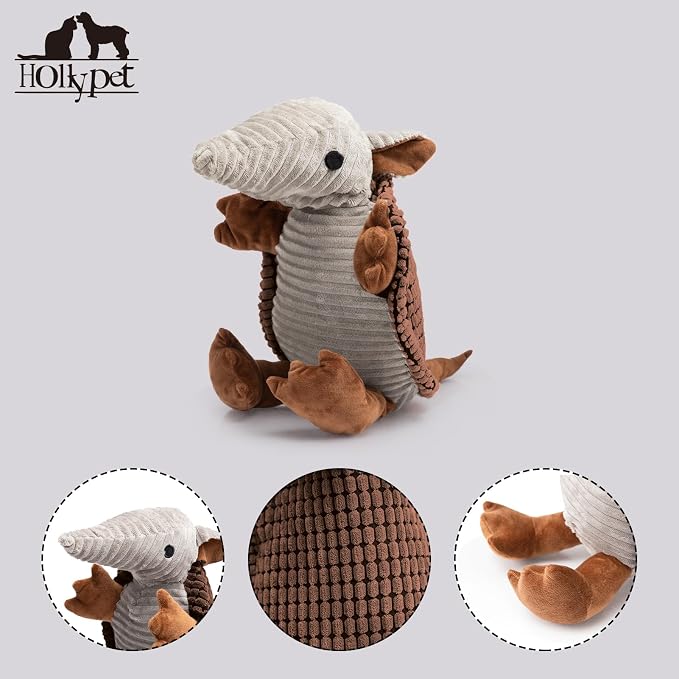Hollypet Armadillo Squeaky Dog Toys for Medium Large Dogs, 14" | plush stuffed large dog squeak animal toy with unique grunt squeaker textured fabric for teeth cleaning toys