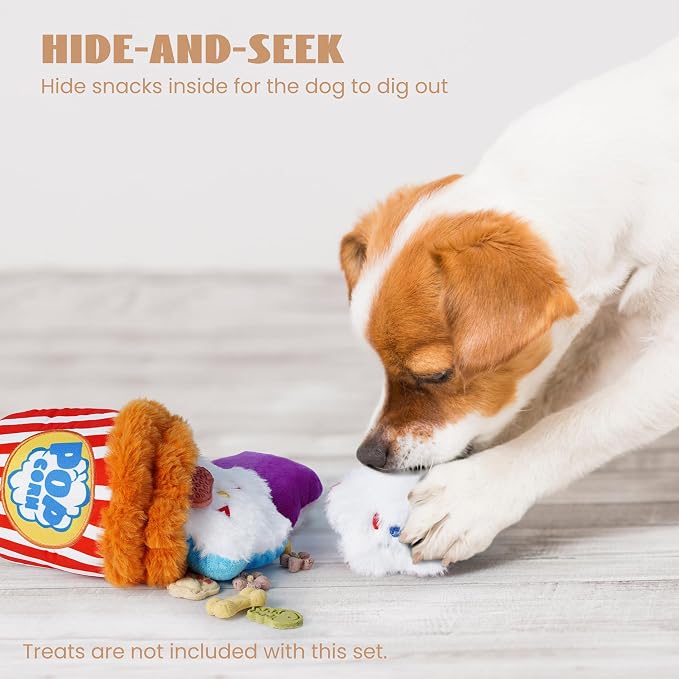 Nocciola Popcorn Squeaky & Plush Dog Toys | Hide & Seek, Interactive, Crinkle Toys for Small & Medium Dogs