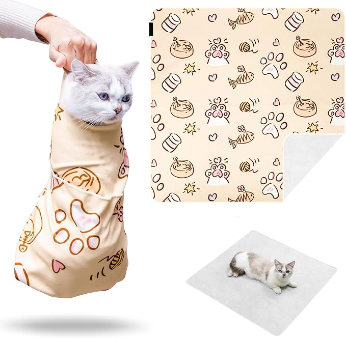 27.5" Large Cat Wrap for Nail Trimming Medicine Ear Cleaning Teeth Brushing | Self-Stick Cat Grooming Wrap,for Cats & Small Dog,Anti-Scratch Anti-Escape Cats Swaddle Burrito Cloth