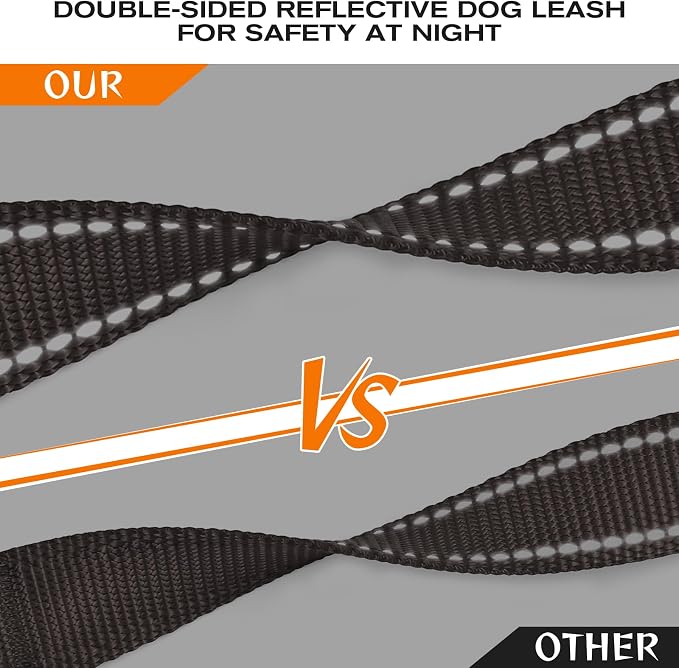 Joytale Dog Leash for Large Dogs that Pull, Double Handle, 4FT, Brown | Traffic Handle for Control, Padded Handle Reduces Hand Strain, Reflective Stitching for Night Safety, Strong Nylon Webbing