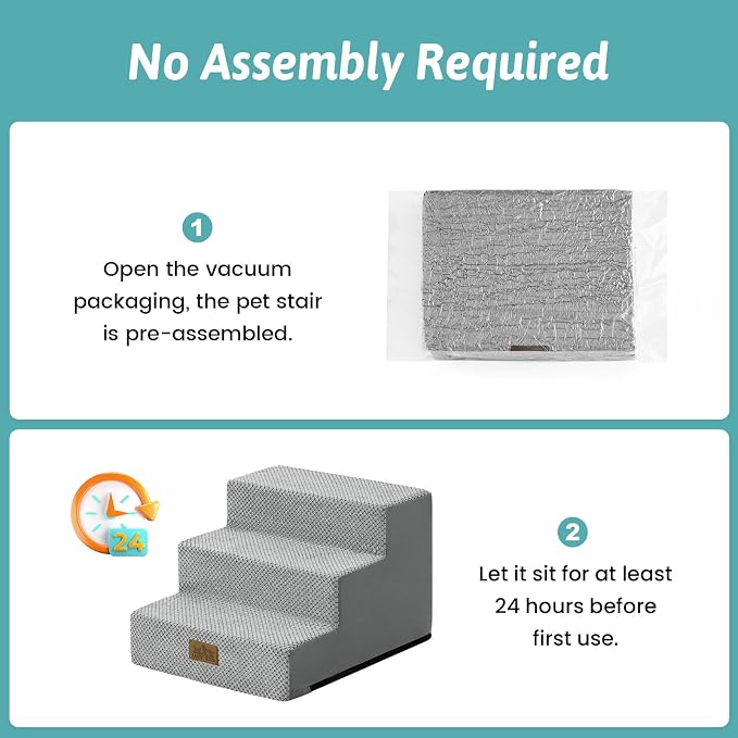COZY KISS Dog Stairs for Small Dogs, 3 Step Pet Stairs for Beds & Couches | 11.7" H Non-Slip Dog Steps for Bed & Sofa, Gentle Incline for Puppies, Senior Cats, and Small Dogs, 15.7x17.7x11.7 in, Grey