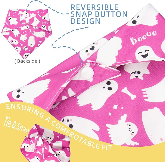 Halloween Dog Bandanas Pink Ghost Boo Costumes for 7-30lbs Pets, Medium, 30lbs, Pink
