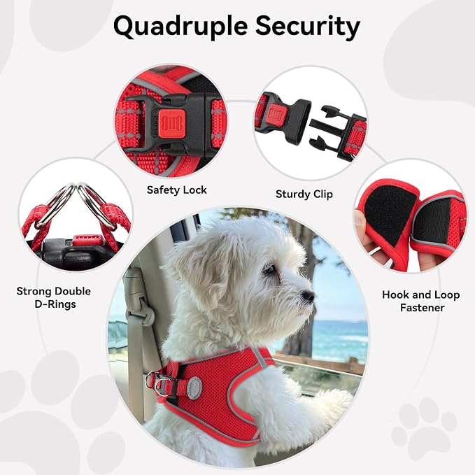Joytale Step-in Dog Harness, Soft Breathable Mesh, Red XXS | Adjustable Fit for Small Dogs, Easy Step-in with Secure Fastener, Even Chest Pressure, Reflective For Night Safety, Washable