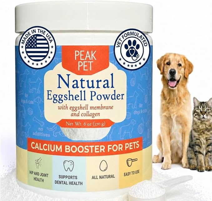 Organic Calcium for Dogs and Cats - Eggshell Powder with Eggshell Membrane and Calcium Carbonate, Egg Shell Powder Supports Strong Bones, Teeth & Mobility, Made in USA