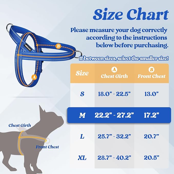 rabbitgoo Dog Harness No Pull, Quick Fit for Medium Sized Dog, Reflective | Chest Adjustable Pet Vest with Soft Padded Handle, No Choke Escape Proof for Walking Training, Blue M