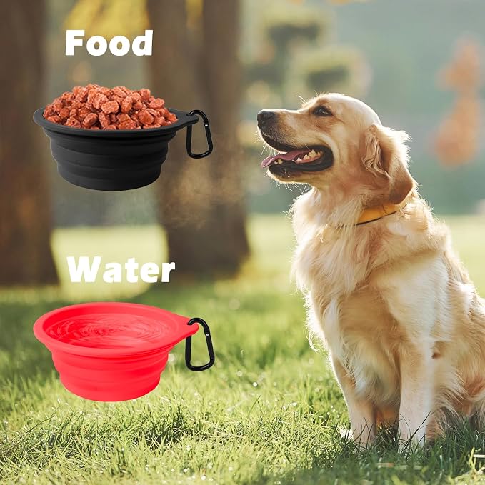 PetBonus Collapsible Dog Bowls, 2 Pack, Black, Red
