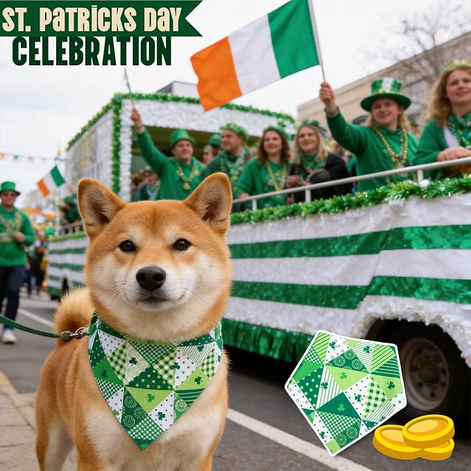 Dog Bandana for St. Patricks Day Patchwork Shamrock, Medium, Small