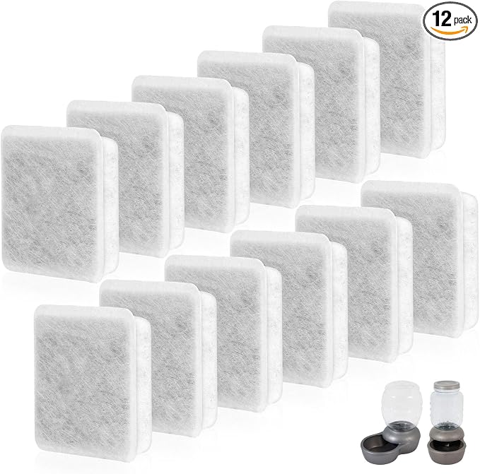 Pet Fountain Charcoal Water Filter Replacement, Dog Cat Water Bowl Filter Pet Water Filter Fit for Gravity Waterer Bowls Pack of 12