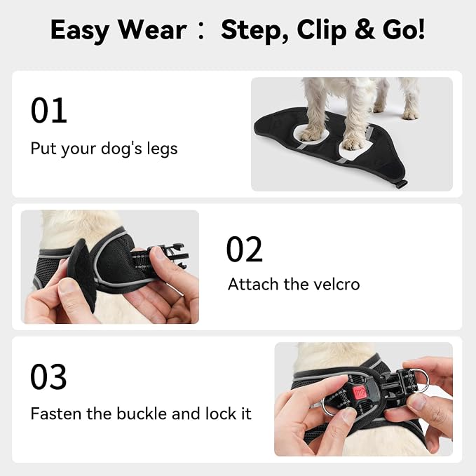 Joytale Step-in Dog Harness, Soft Breathable Mesh, Black XXXS | Adjustable Fit for Small Dogs, Easy Step-in with Secure Fastener, Even Chest Pressure, Reflective For Night Safety, Washable
