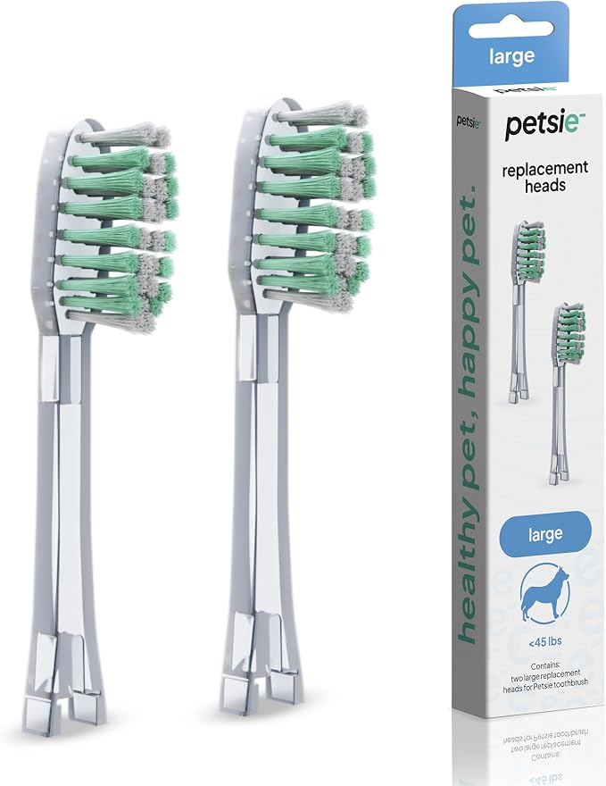 Dog Toothbrush Replacement Heads | 2 Pack | Replace Every Three Months | Reduces Bad Breath | Compatible with Petsie Toothbrush Only (White, Large Dogs)