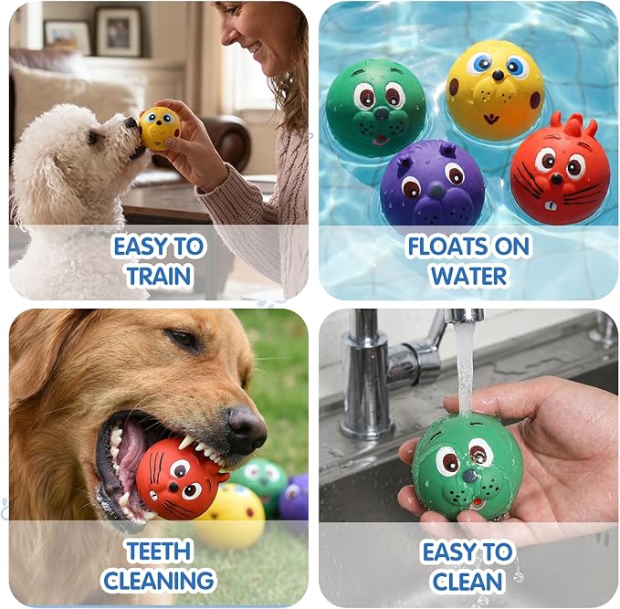 Dog Ball Toy, Smiley Face Squeaky Dog Toys Soft Dog Balls Latex Rubber Squeak Dog Toys for Small Medium Puppy Pet Dog (4 Pack)