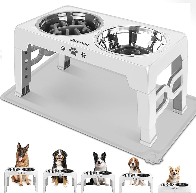 Jovrun Elevated Dog Bowls for Small Medium Large Size Dogs, Non-Slip Dog Feeder with 2 Food Water Bowls, 2-5 Heights Adjustable Raised Bowls Stand