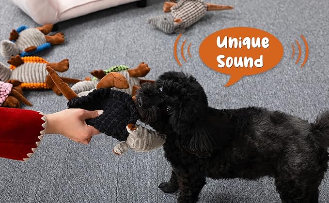 Hollypet Armadillo Squeaky Puppy Dog Toys for Small Medium Dogs, 8" | plush stuffed small dog squeak animal toy with unique grunt squeaker textured fabric for teeth cleaning toys