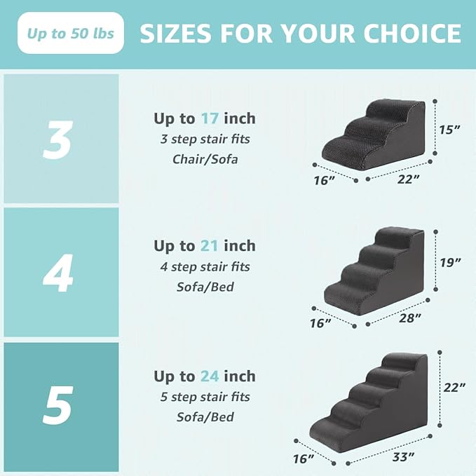 Oiilores Dog Stairs for Small Dogs 15" H, 3-Step Dog Steps Ramp for Couch Sofa and Chair with Anti-Slip Washable Cover and Durable High Density Foam, Pet Stairs for Cats, Grey