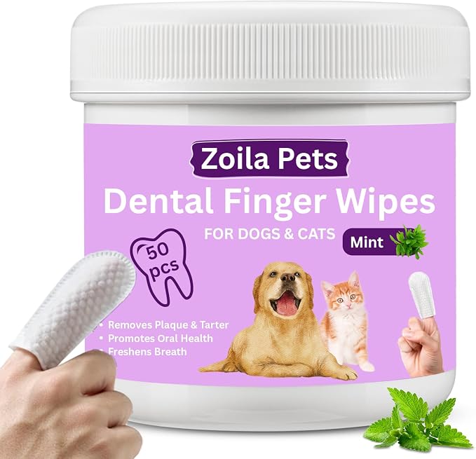 Dental Wipes Mint Scented – Best Dog Teeth Cleaning, Dog Dental Wipes for Dogs Teeth, Finger Toothbrush for Dogs and Cats, Oral Care, Remove Plaque, Tartar & Bad Breath – 50 Count