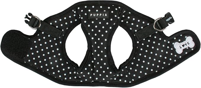 Puppia Dotty Step-in Vest Dog Harness No Pull No Choke Easy Wear Training Walking for Small Dog, Small, Black