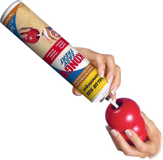 KONG Classic Toy and Easy Treat Peanut Butter Spray, 14 oz, XL Dogs | Durable Stuffable Classic Toy Paired with No-Mess Peanut Butter Easy Treat for Hours of Fun & Enrichment