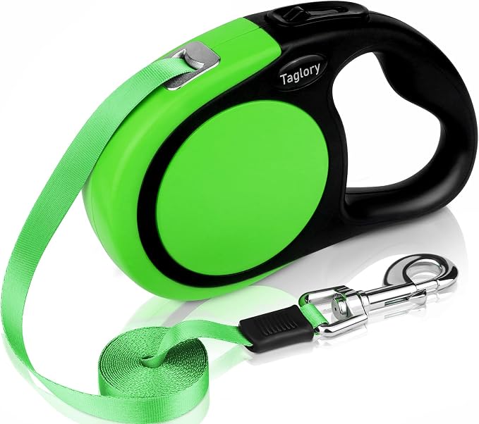 Taglory Retractable Dog Leash, One-Handed Brake, 16ft, Up to 44 lbs, Green | More Freedom While Staying in Control, Smooth Retraction, Tangle-Free Design, Easy-Grip Handle, Daily Neighborhood Walks