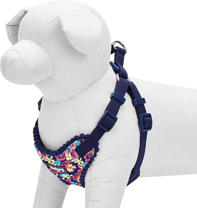 Blueberry Pet Soft & Comfy Made Well Profound Floral No Pull Mesh Puppy Dog Harness Vest in Navy, Chest Girth 14"-16", X-Small, Adjustable Harnesses for Dogs & Cats