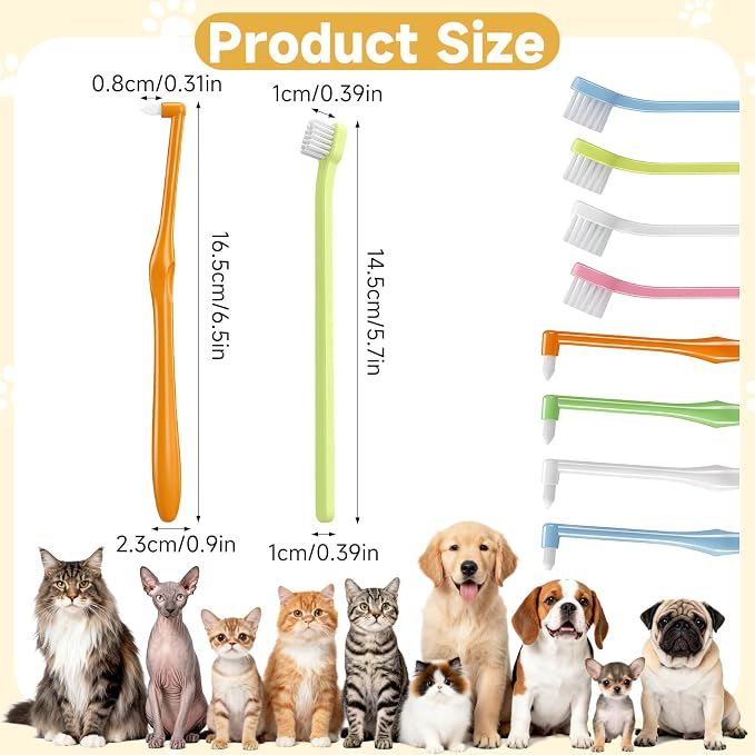 8 Pcs Small Dog Toothbrush Micro Head Cat Puppy Brushing Kit Pets Dental Care Cleaning Toothbrush Mini Portable Deep Soft Clean Teeth Bristles Multi Angle Round Pointed Tooth Brush for Kitten