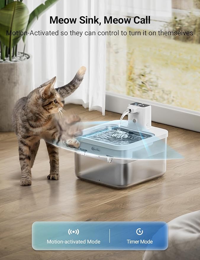 DownyPaws Cat Water Fountain Cordless, 84oz/2.5L Fursink Wireless Pet Water Fountains for Cats Indoor, Battery Operated Cat Drinking Fountain with Motion Sensor, Ultra Quiet Pump, BPA-Free, White Pro