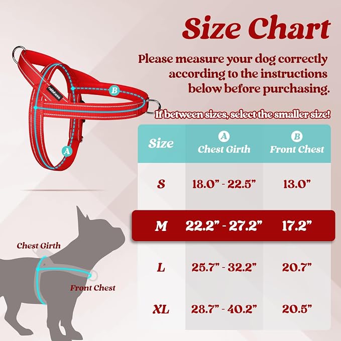 rabbitgoo Dog Harness No Pull, Quick Fit for Medium Sized Dog, Reflective | Chest Adjustable Pet Vest with Soft Padded Handle, No Choke Escape Proof for Walking Training, Red M