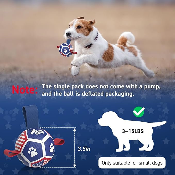 QDAN Puppy Balls, Small Dog Toys, Dog Balls with Straps for Small Breed | 3.5 Inch Small Soccer Ball for Dogs, Puppy Toys for 3-15 lbs Dogs, Dog Birthday Gift, Herding Ball for Small Dogs, Flag