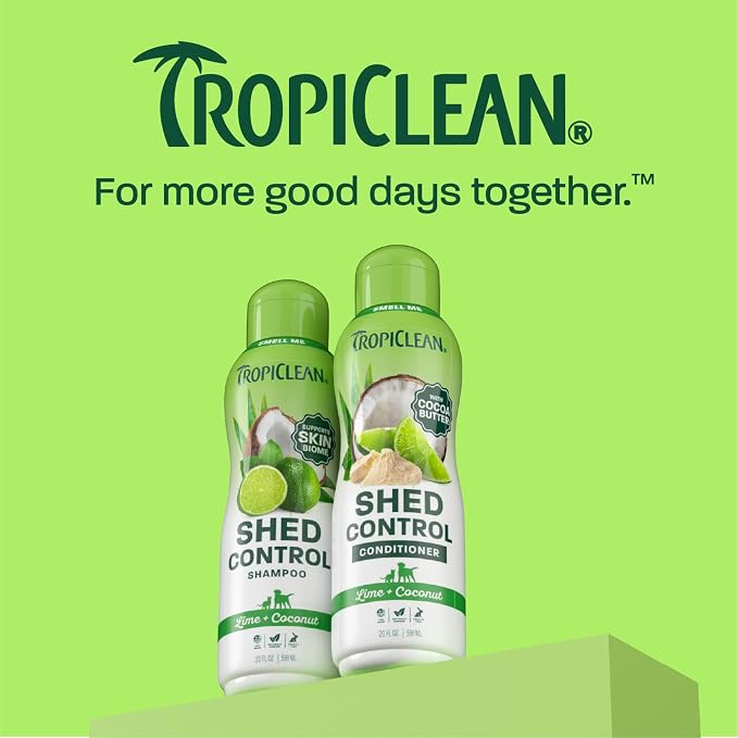 TropiClean Deshedding Dog Shampoo and Conditioner Set, Grooming Bundle for Shedding Control, Puppy Safe, Lime & Coconut Scent, Made in USA, 20 oz.