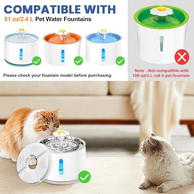 Cat Fountain Filter, 16 Pcs Cat Water Fountain Filters Replacement Dia is 5", 3-Filtration System Round Carbon Filters Compatible with 81oz / 2.4L Round Automatic Pet Dog Water Fountain Dispenser