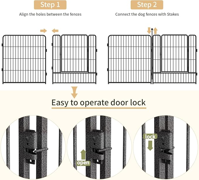 Dog Playpen,32/40/45 Inch Height in Heavy Duty, Folding Indoor Outdoor Anti-Rust Dog Exercise Fence, Portable Pet Playpen with Door for Large Medium Small Dogs and Pet (40 Panels, 32 Inch) Silver