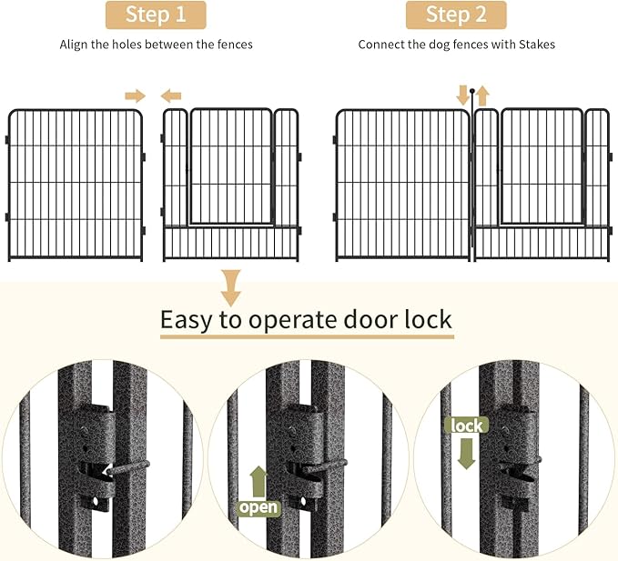 Dog Playpen,24/32/40 Inch Height in Heavy Duty,Folding Indoor Outdoor Dog Exercise Fence, Portable Pet Playpen with Door for Large Medium Dogs - Silver Gray (16 Panels, 32 inch)