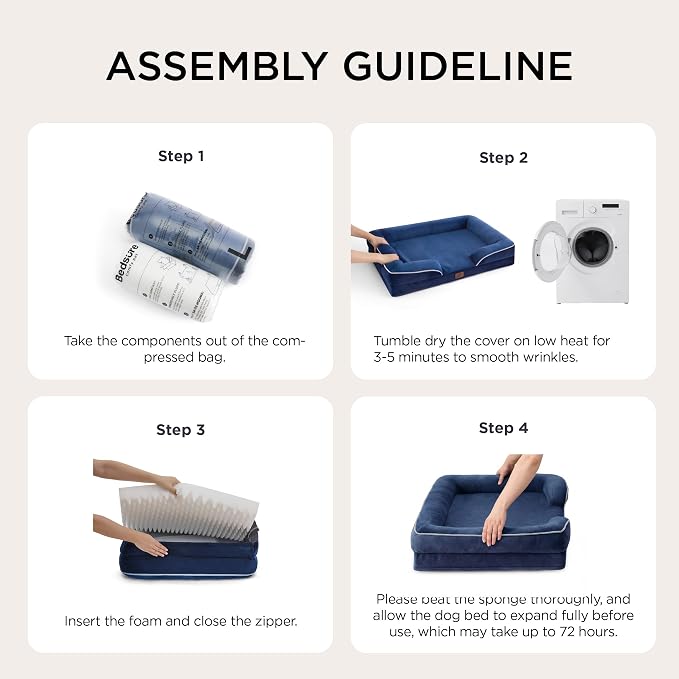 Bedsure Orthopedic Dog Beds for Small Dogs - Washable Small Dog Cat Bed Waterproof, Comfort Pet Couch Sofa with Washable Removable Cover, Pets Bed with Nonskid Bottom, Blue Navy, 24"