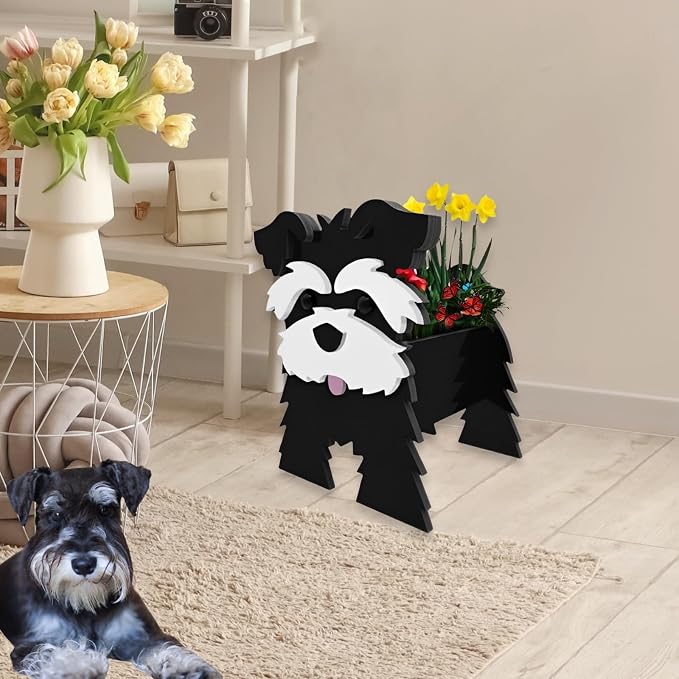 Black Schnauzers Dog Planter Pots, Animal Shaped Flower Pot