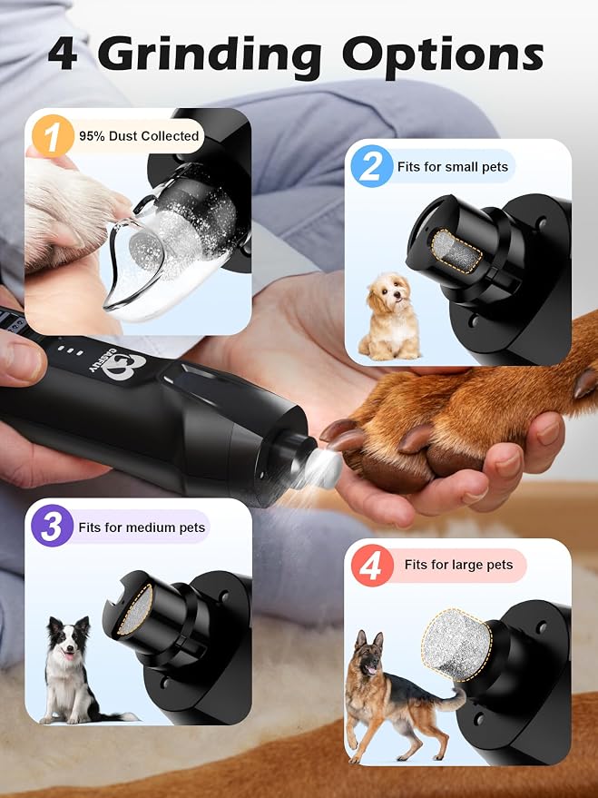 Casfuy 6-Speed Dog Nail Grinder, Dust Cap & 2 LED Lights