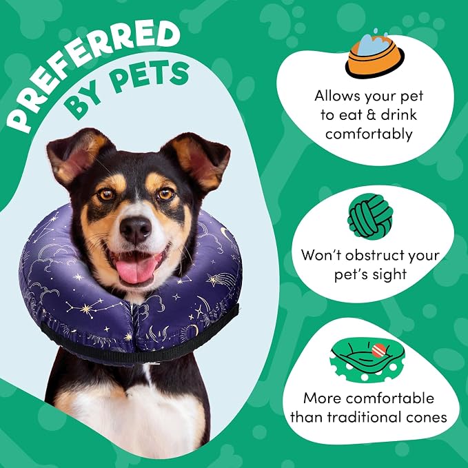 BENCMATE Inflatable Dog Cone Collar Alternative After Surgery Medium | Soft Dog Cone for Small Medium Large Dogs and Cats, Doggie Neck Donut Recovery ECollar to Stop Licking,Constellation