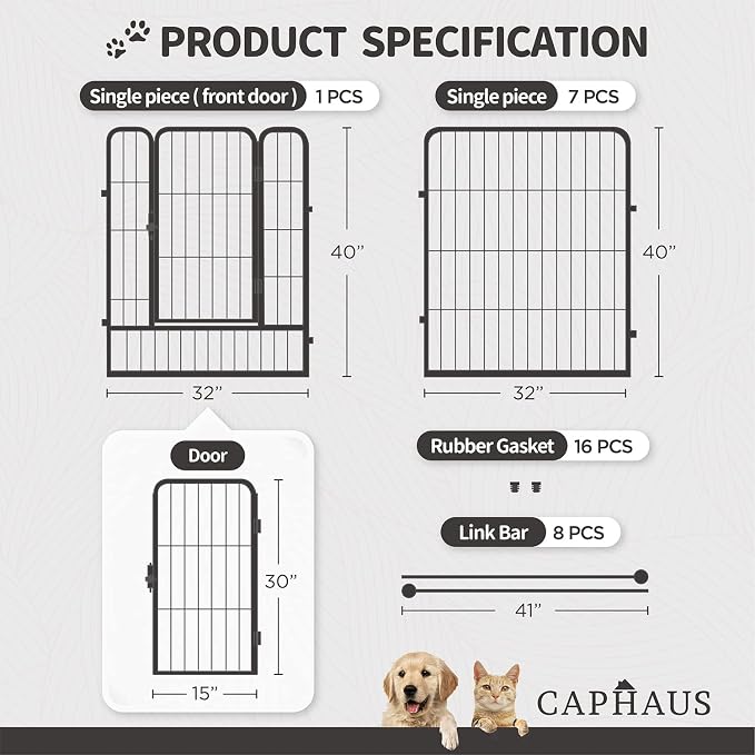 CAPHAUS Foldable Pet Playpen with Door - Multi-Size (24/32/40in)