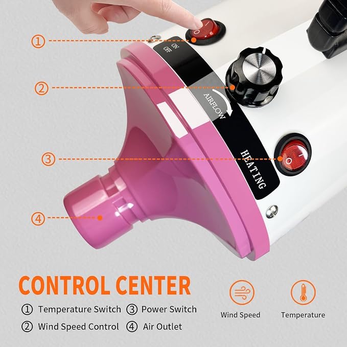 Dog Dryer,High Velocity Professional Dog Grooming Dryer | Adjustable Temperature and Speed with 4 Different Nozzles