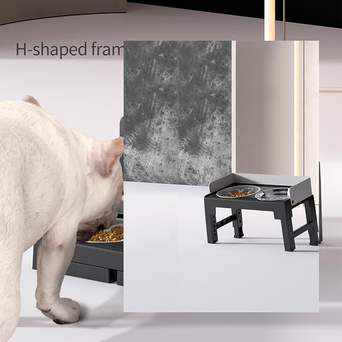 PAKEWAY Elevated Dog Bowls, Spill Proof, Tiltable Dog Feeder with 1 Slow Feeder Bowl &1 Stainless Steel Bowl, 6 Height Adjustable Raised Dog Bowls Stand for Medium Large Dogs