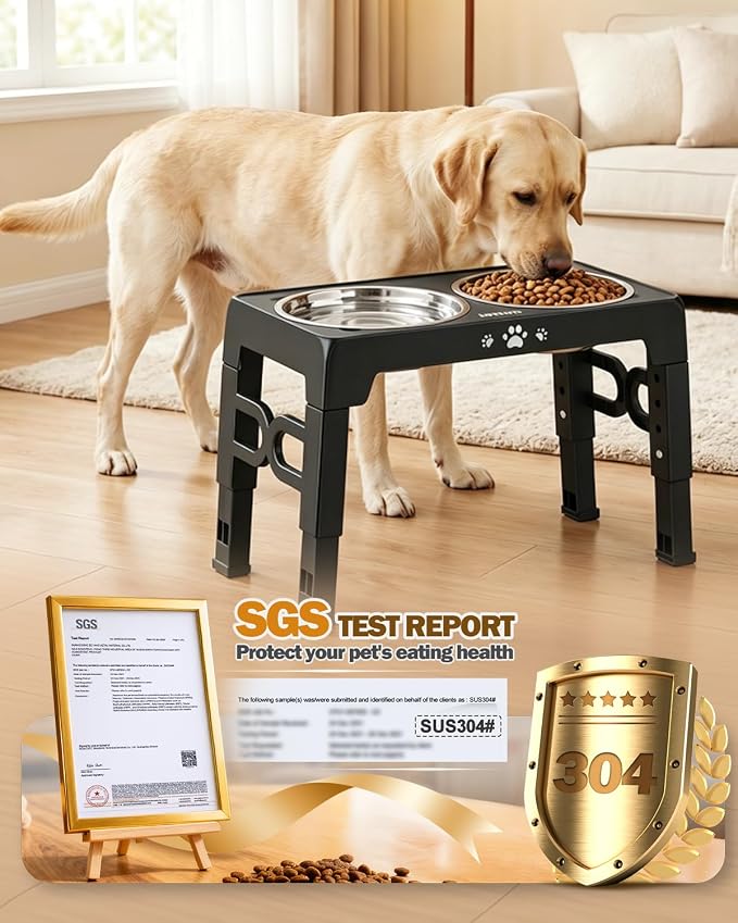 Jovrun Elevated Dog Bowls for Small Medium Large Size Dogs, Non-Slip Dog Feeder with 2 Food Water Bowls, 2-5 Heights Adjustable Raised Bowls Stand