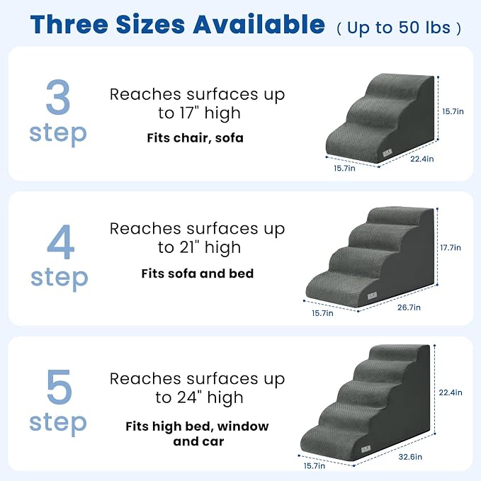 Airpanda 5 Step Dog Stairs for High Bed – Pet Steps for Small Dogs, Non-Slip Dog Ramp with Washable Cover, Pet Ladder for High Beds,Grey
